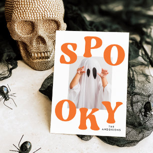 Retro Spooky Orange Typography Photo Halloween Holiday Card