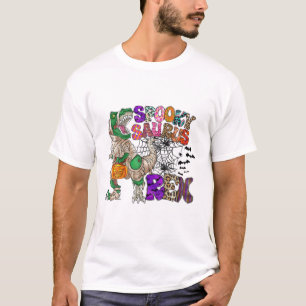 Retro Spooky Saurus Rex Dinosaur Halloween Pumpkin T-Shirt