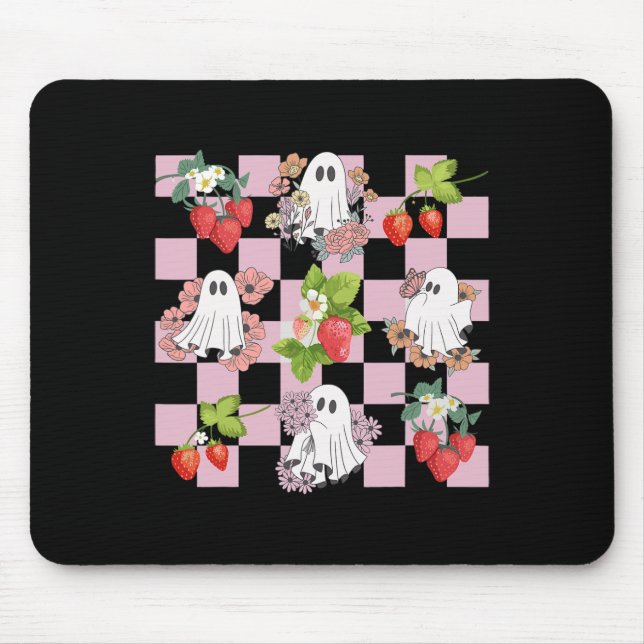 Retro Spooky Strawberry Ghost Halloween Ghost Cott Mouse Mat (Front)
