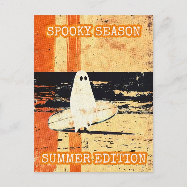 Retro Spooky Summer Goth Ghost with Surfboard Postcard (Front)