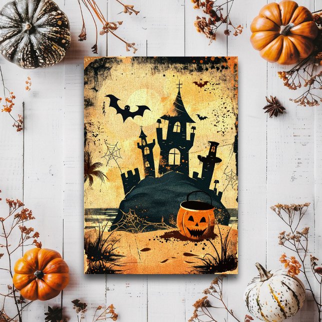 Retro Spooky Summer Goth Halloween Beach Postcard (Creator Uploaded)