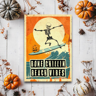 Retro Spooky Summer Goth Skeleton Surfing Postcard