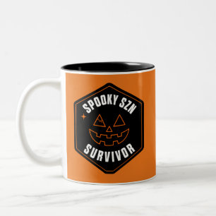 Retro Spooky Szn Survivor Halloween Badge Two-Tone Coffee Mug