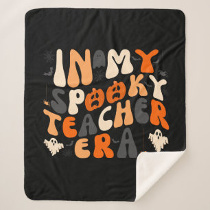 Retro Spooky Teacher Era Halloween Sherpa Blanket