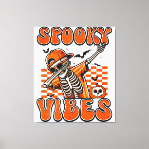 Retro Spooky Vibes Dabbing Skeleton Halloween Canvas Print