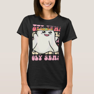 Retro Spooky Vibes Groovy Cute Ghost Halloween Tea T-Shirt