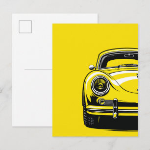 Retro Sports Car Front Pop Art Yellow Illustration Postcard
