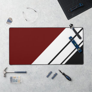 Retro Sporty Deep Red Black White Racing Stripes Desk Mat