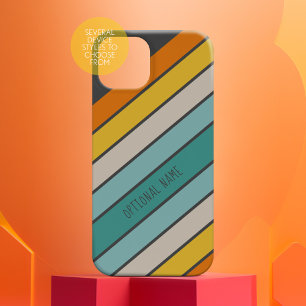 Retro Sporty stripes teal gold handwritten name