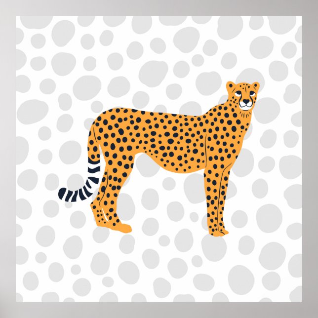 Retro Spotted Cheetah Wild Cat Portrait Art Poster (Front)