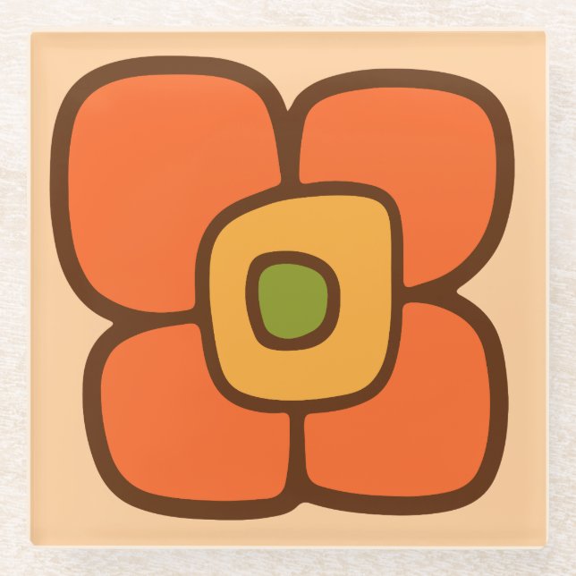 Retro Spring Blossom Glass Coaster (Front)