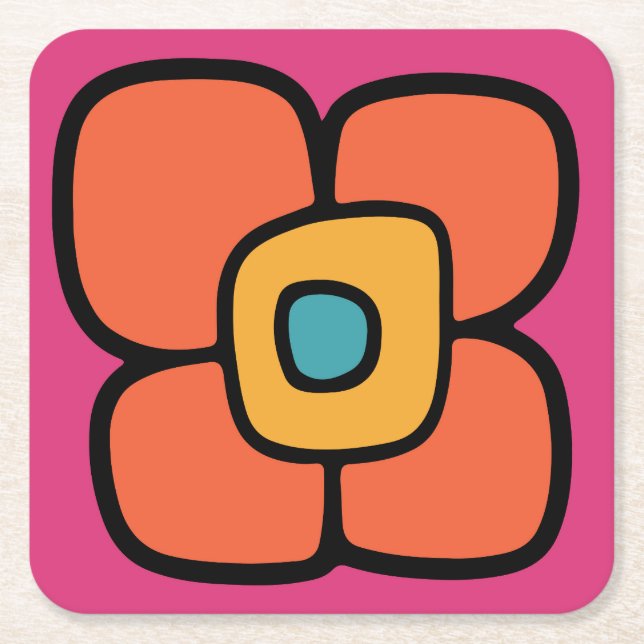 Retro Spring Blossom Square Paper Coaster (Front)