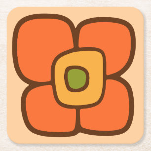 Retro Spring Blossom Square Paper Coaster