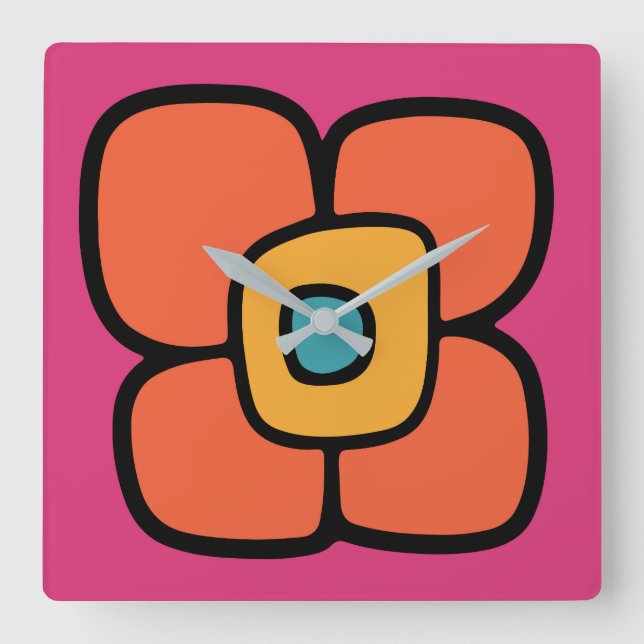 Retro Spring Blossom Square Wall Clock (Front)
