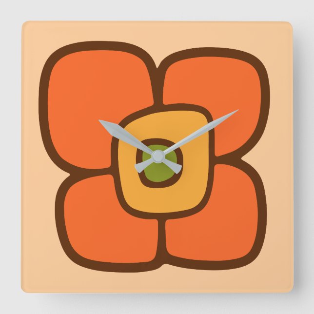 Retro Spring Blossom Square Wall Clock (Front)