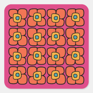 Retro Spring Blossoms Square Sticker