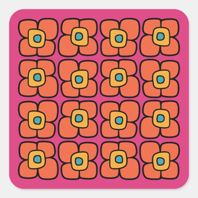 Retro Spring Blossoms Square Sticker (Front)