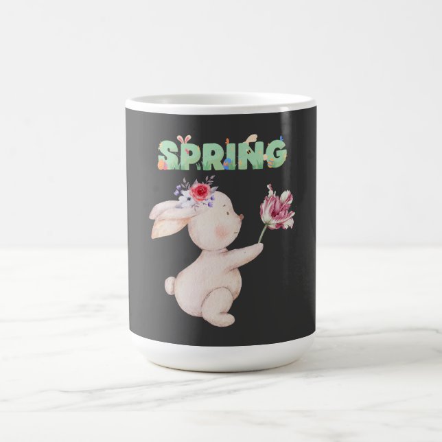Retro Spring Bunny with Tulip Graphic Tee Coffee Mug (Center)