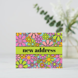 Retro Spring Floral New Address Postcard