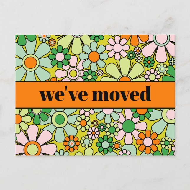Retro Spring Floral New Address / We've Moved Postcard (Front)