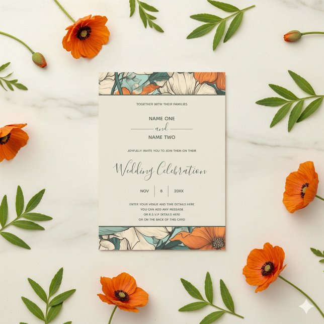 Retro spring floral wedding invitation (Retro flowers wedding invitation)