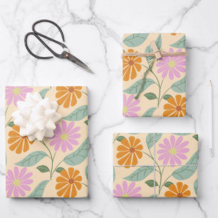 Retro spring flowers wrapping paper sheet