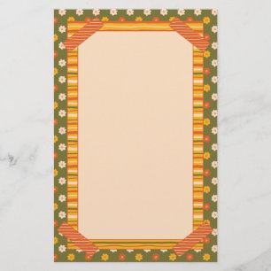 Retro Spring Hand Drawn Faux Washi Floral Vertical Stationery