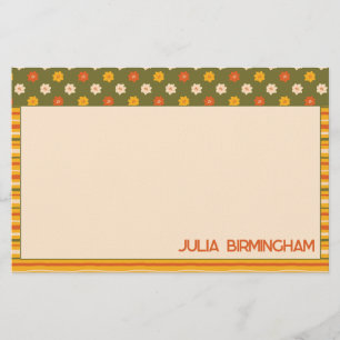 Retro Spring Hand Drawn Floral Striped Horizontal Stationery