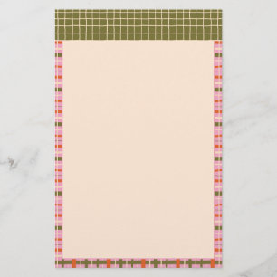 Retro Spring Hand Drawn Plaid and Grid Vertical Stationery