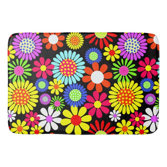 Retro spring hippie flower power bath mat (Front)