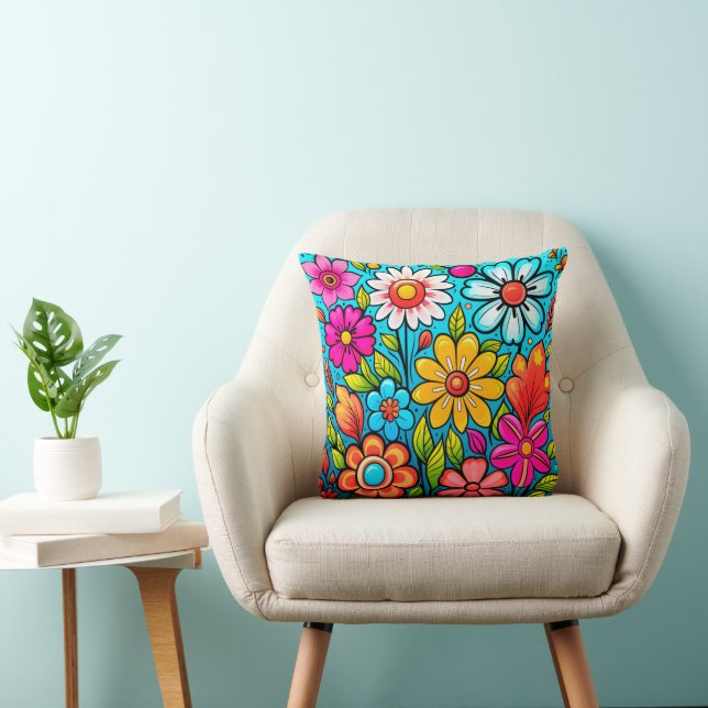 Retro spring hippie flower power  cushion (Chair)