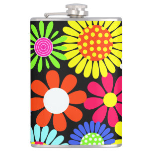 Retro spring hippie flower power flask