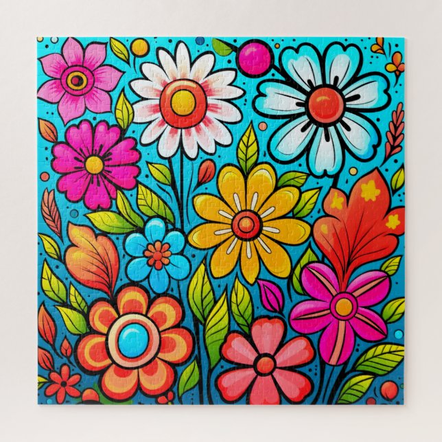 Retro spring hippie flower power  jigsaw puzzle (Vertical)