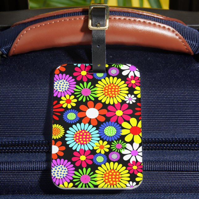 Retro spring hippie flower power luggage tag (Front Insitu 2)