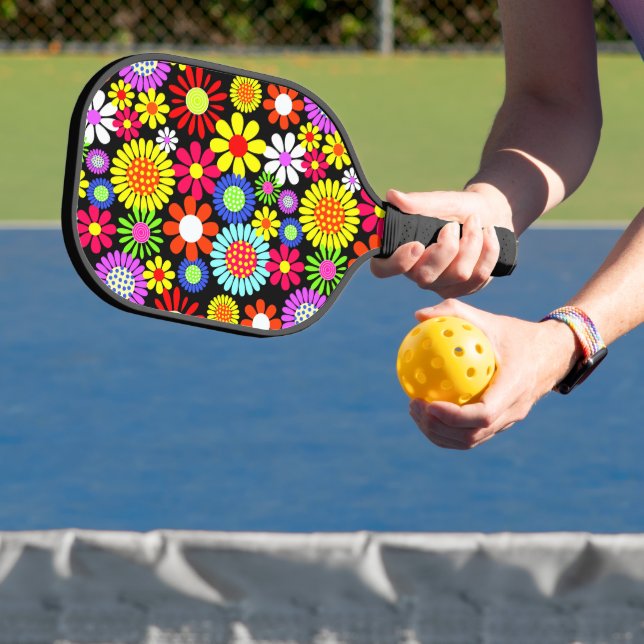 Retro spring hippie flower power pickleball paddle (Insitu)