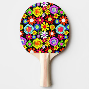 Retro spring hippie flower power ping pong paddle