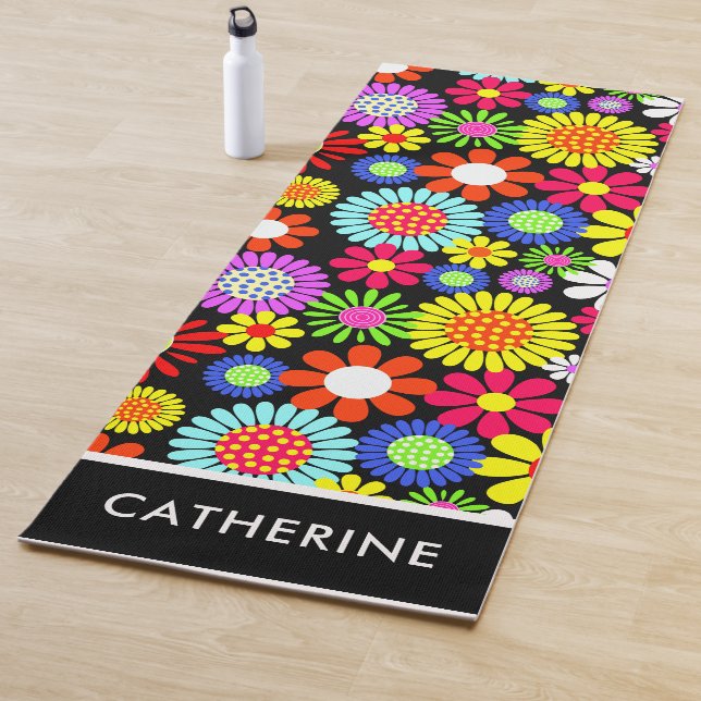 Retro spring hippie flower power Yoga Mat (In Situ)