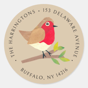 Retro Spring Robin Kraft Brown Return Address Classic Round Sticker