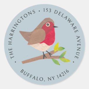 Retro Spring Robin Midcentury Blue Return Address Classic Round Sticker