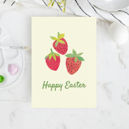 Retro Spring Strawberry Easter Folded Holiday Card