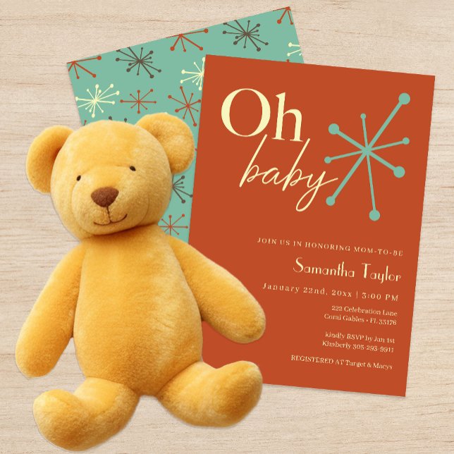 Retro Sputnik Mid Century Baby Shower Invitation  (Mid Century Modern Sputnik Baby Shower Invitation )