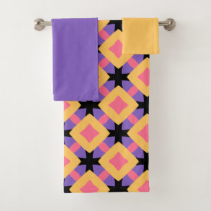 Retro Square Grid Pattern with Bright Colours Bath Towel Set
