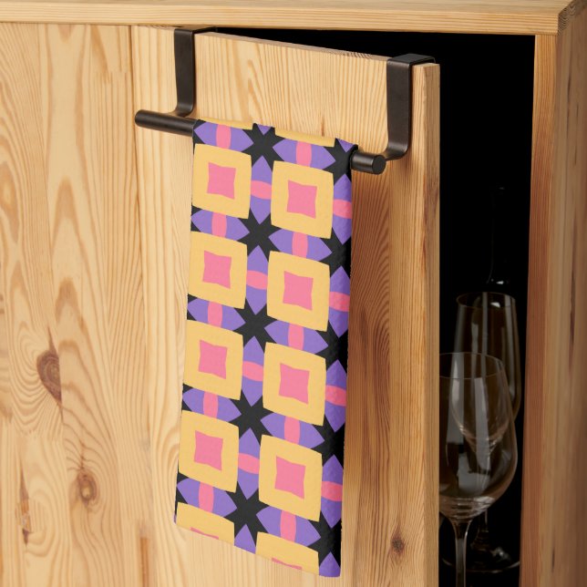 Retro Square Grid Pattern with Bright Colours Tea Towel (Thirds Fold)
