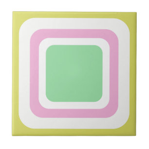 Retro Square Pastel Green Pink White Tile