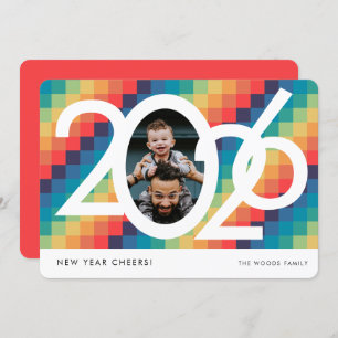 Retro square pattern 2024 New Year photo Holiday Card