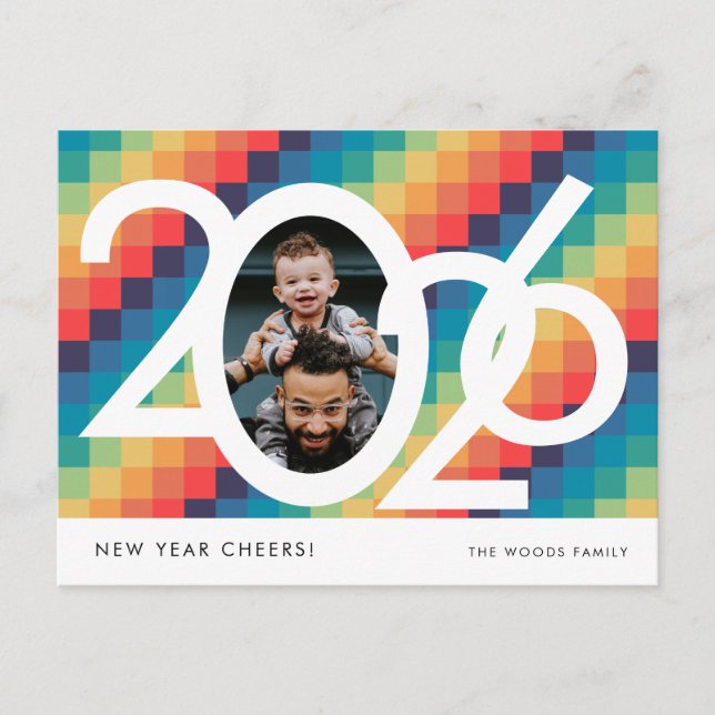 Retro square pattern 2026 New Year photo Holiday Postcard (Front)