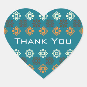 Retro Square Pattern Blue Thank You Heart Sticker