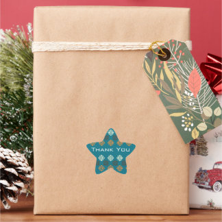 Retro Square Pattern Blue Thank You Heart Sticker