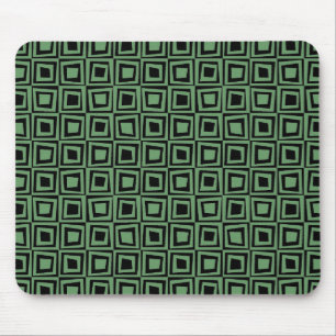 Retro Squares - Army Green on Black Mouse Mat