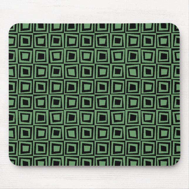 Retro Squares - Army Green on Black Mouse Mat (Front)